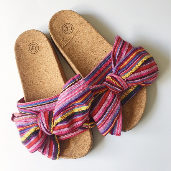 Urban Outfitters Shoes - UO | STRIPED BOW | CORK | SLIDES SANDALS